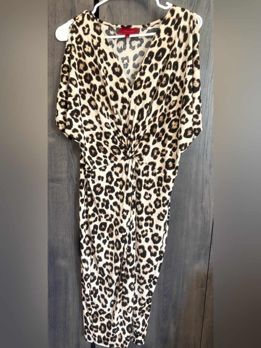 Jennifer Lopez Leopard-Print Twist Midi Dress - Cream & Black